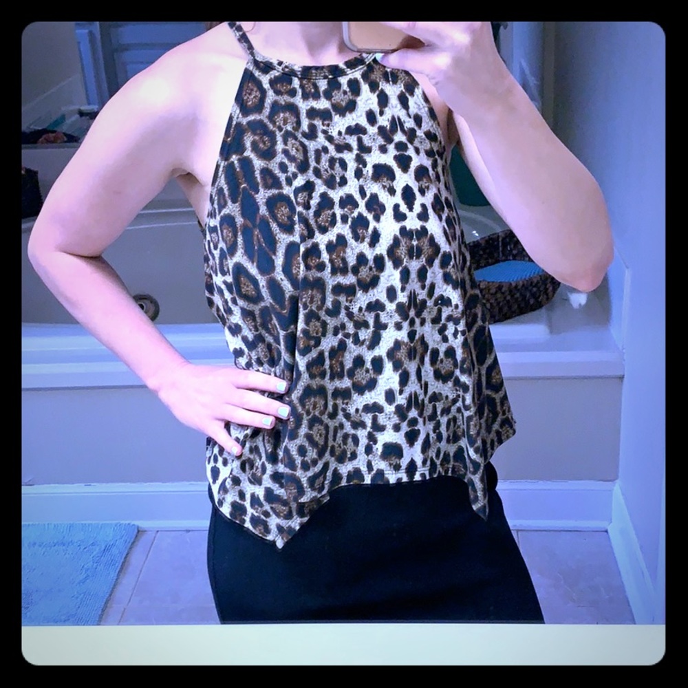 Animal print high neck strap top